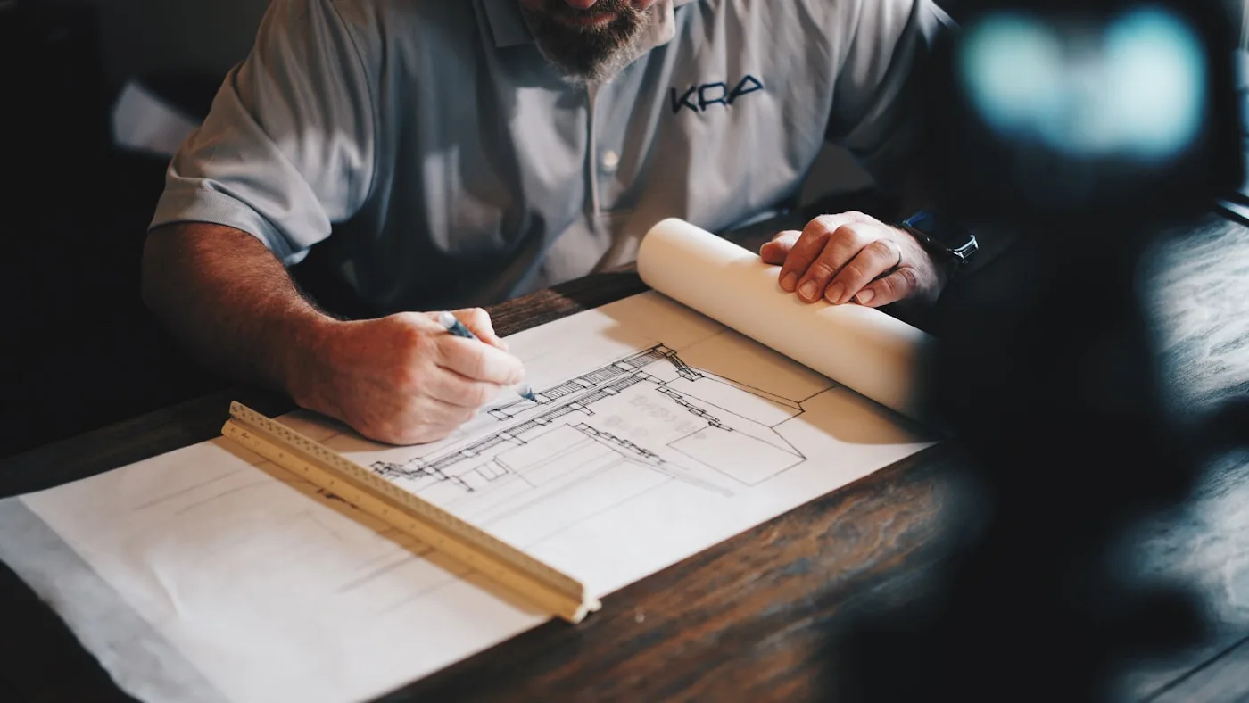 Architectural blueprints and plans spread on a table for project planning